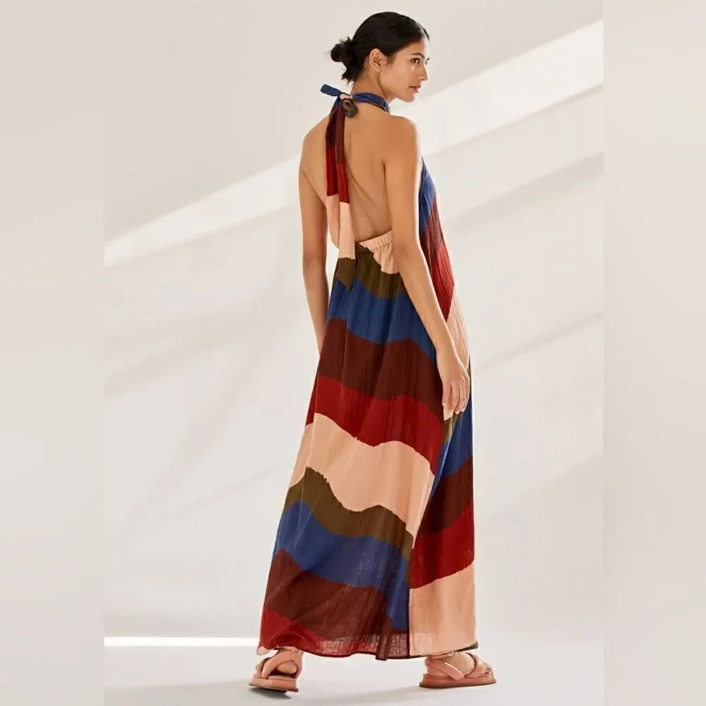 Anthropologie x The Odells Colorblocked Halter Maxi Dress